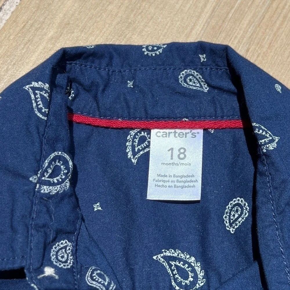 Carter's Size 18 Months Boys Button Down Shirt Bundle Navy & White Long Sleeves